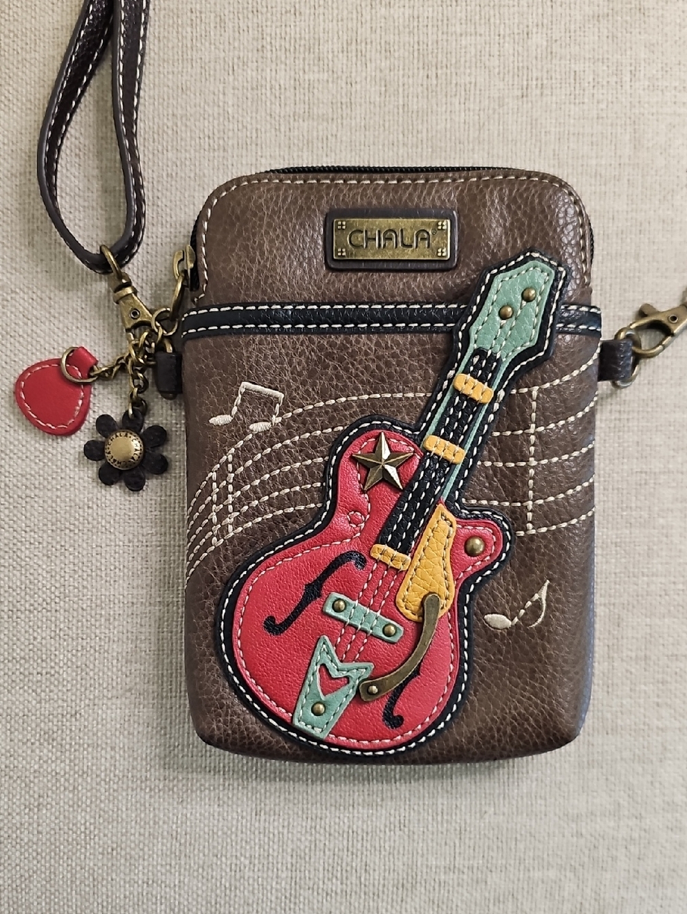 Chala Guitar with Music Notes Crossbody Vegan Leather Bag